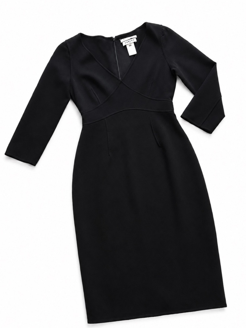 Celine Sleek Form Fitting Cocktail LBD 
V-Neck & Zipper Back Dress Size F 38 / 6